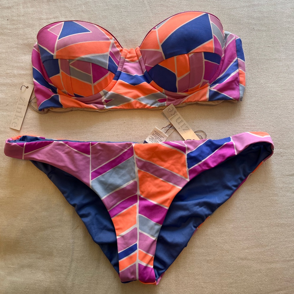 Zinke Colorblock Geometric Bikini - Pink Orange Blue Purple NWT
